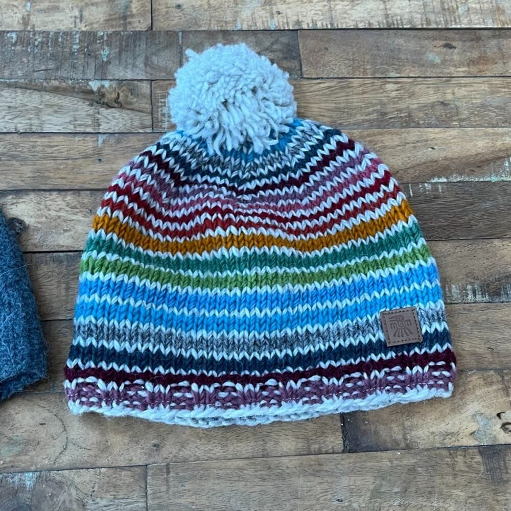 Pachamama Hand Knit Hoxton Bobble and Gray Wool Beanie Set of 2